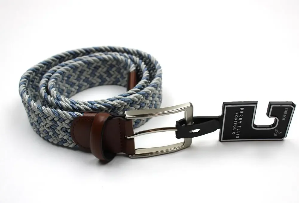 Perry Ellis Portfolio Belt Mens Size S 30-32 Blue Braided Stretch Leather New